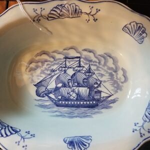 Adams Blue and White Ship Design Ceramic Bowl